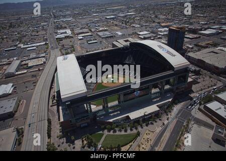 Chase Field Stadium, casa degli Arizona Diamondbacks Major League Baseball in franchising, MLB. vista aerea di Phoenix, Tempe, Peoria, Mesa, Chandler, Glendal Foto Stock