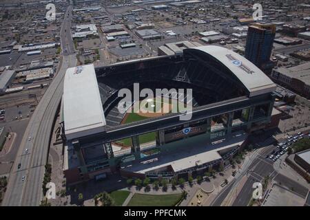 Chase Field Stadium, casa degli Arizona Diamondbacks Major League Baseball in franchising, MLB. vista aerea di Phoenix, Tempe, Peoria, Mesa, Chandler, Glendal Foto Stock