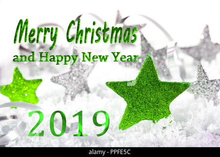 Sfondo di natale con auguri di Buon Natale e felice anno nuovo 2019 Foto Stock