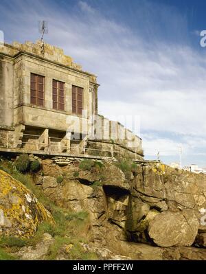 Spagna Galizia, La Coruña-una provincia, Fisterra (Finisterre). Saint Charles Castello. Fortificazione costruita durante il regno di Carlo III di Spagna, per difendere la costa da attacchi inglese del XVIII secolo. Costa della morte. Foto Stock