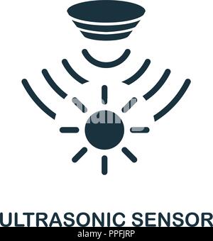 Sensore a ultrasuoni e la relativa icona. Monocromatico design di stile da sensori collezione. UX e UI. Perfetto di pixel del sensore ad ultrasuoni icona. Per il web design, app softwa Illustrazione Vettoriale