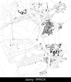 Mappa di Macau, Macao, vista satellitare, bianco e nero mappa. Directory di strada e mappa della città. Cina Illustrazione Vettoriale