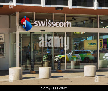 Winterthur, Svizzera - 19 Settembre 2018: ingresso a un negozio di Swisscom. La Swisscom AG company è uno dei principali provider di servizi di telecomunicazione in S Foto Stock