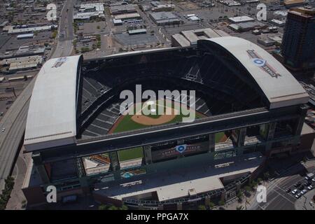 Chase Field Stadium, casa degli Arizona Diamondbacks Major League Baseball in franchising, MLB. vista aerea di Phoenix, Tempe, Peoria, Mesa, Chandler, Glendal Foto Stock