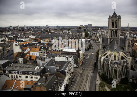 Vista di Ghent dall'altezza, dettaglio del Belgio, turismo Foto Stock