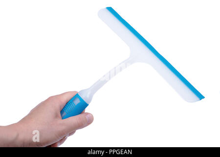 Un tergipavimento o squilgee, strumento con una piana liscia lama di gomma, utilizzato per rimuovere o controllare il flusso di liquido su una superficie piatta isolata sul backgr bianco Foto Stock