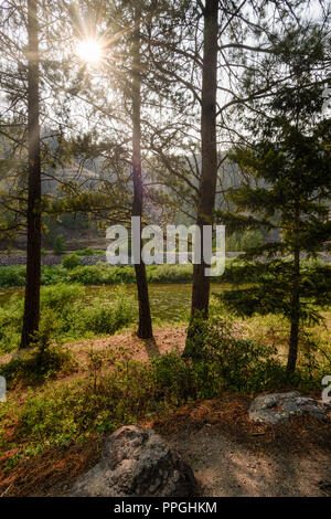 Picnic lungo il fiume Blackfoot in Bonner-West Riverside area del west Montana nei pressi di Missoula Foto Stock