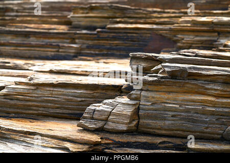 Pietra ardesia texture in Playa las Catedrales Ribadeo Galizia Spagna Foto Stock