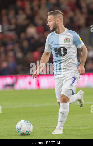 Bournemouth, Regno Unito. Il 25 settembre 2018. Adam Armstrong di Blackburn Rovers durante l EFL Carabao Cup terzo turno match tra AFC Bournemouth e Blackburn Rovers presso la vitalità Stadium, Bournemouth, Inghilterra il 25 settembre 2018. Foto di Simon Carlton. Solo uso editoriale, è richiesta una licenza per uso commerciale. Nessun uso in scommesse, giochi o un singolo giocatore/club/league pubblicazioni. Credit: UK Sports Pics Ltd/Alamy Live News Foto Stock