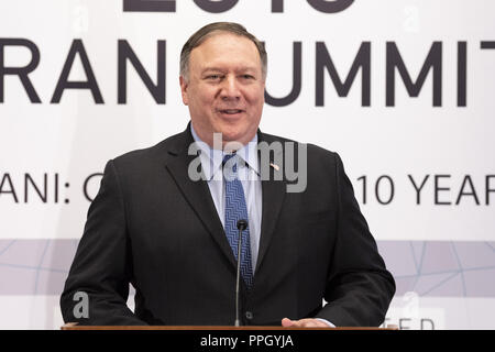 New York, NY, STATI UNITI D'AMERICA. Xxv Sep, 2018. MIKE POMPEO, U.S. Il segretario di Stato, al Regno contro Iran nucleare (UANI) 2018 Iran vertice nella città di New York New York il 25 settembre 2018 Credit: Michael Brochstein/ZUMA filo/Alamy Live News Foto Stock