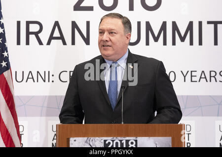 New York, NY, STATI UNITI D'AMERICA. Xxv Sep, 2018. MIKE POMPEO, U.S. Il segretario di Stato, al Regno contro Iran nucleare (UANI) 2018 Iran vertice nella città di New York New York il 25 settembre 2018 Credit: Michael Brochstein/ZUMA filo/Alamy Live News Foto Stock