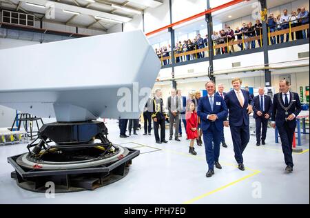 Hengelo, Paesi Bassi. 26 Sep, 2018. Re Willem-Alexander dei Paesi Bassi a hightechbedrijf Thales in Hengelo, il 26 settembre 2018, per partecipare alla conferenza annuale di organizzazione in rete De Maatschappij in occasione del suo centocinquantesimo anniversario come una tecnologia fotografica città : Albert Nieboer/ Paesi Bassi OUT/point de vue OUT | Credit: dpa/Alamy Live News Foto Stock
