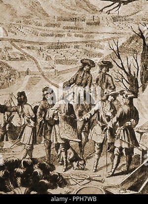 Gli ufficiali a discutere di tattiche durante la Guerra di Successione spagnola 1701-1713/1714 (generale) Marlborough Foto Stock