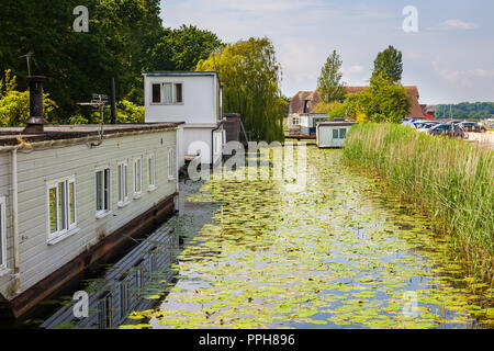 Case galleggianti sul canale di Chichester West Sussex England Regno Unito Europa Foto Stock