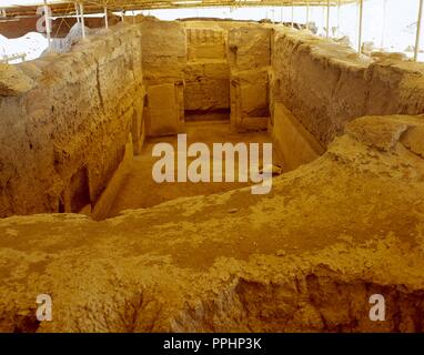 La Siria. Mari (moderno Dillo ad Hariri). Antica città semitica. 2900 BC-1759 BC. Royal Palace. Sala del trono. Rovine. Foto prima di siria guerra civile. Foto Stock