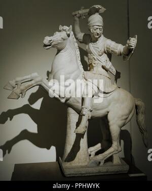 Guerriero a cavallo. Ii secolo d.c. la copia di un originale greco del II secolo A.C. Museo Archeologico Nazionale di Napoli. L'Italia. Foto Stock