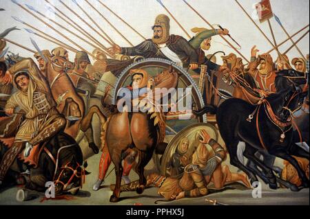 Moderna Ricostruzione della battaglia di Isso tra Alessandro Magno e l'impero Achemenide, Dario III. La pittura. Museo Archeologico Nazionale di Napoli. L'Italia. Foto Stock