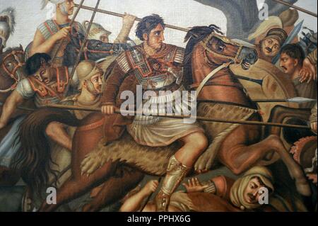 Moderna Ricostruzione della battaglia di Isso tra Alessandro Magno e l'impero Achemenide, Dario III. La pittura. Museo Archeologico Nazionale di Napoli. L'Italia. Foto Stock
