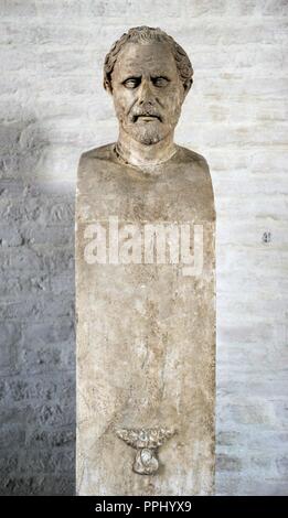 Demosthenes (384-322 AC). Politico e oratore ateniese. Busto. Copia romana di un originale di 280 BC. Glyptothek museo. Monaco di Baviera. Germania. Foto Stock