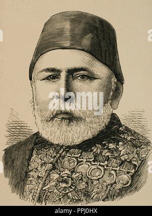 Hussein Awni pascià (1819 1876). È stato un generale turco e più. Incisione di Rico. La spagnolo e illustrazione americana, 1876. Foto Stock