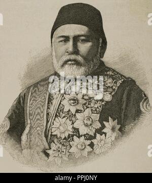 Hussein Awni pascià (1819 1876). È stato un generale turco e più. Incisione di Klose. "Nuestro Siglo", 1883. Foto Stock