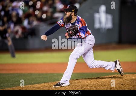 Bryan Evans brocca abridor por Dominicana. . Partido de beisbol de la Serie del Caribe con el encuentro entre los Alazanes de Gamma de Cuba contra Foto Stock