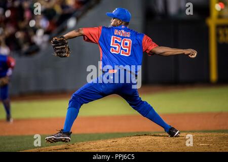 Vladimir Baños, lanciatore inicial por Cuba . Partido de beisbol de la Serie del Caribe con el encuentro entre los Alazanes de Gamma de Cuba contra la Foto Stock