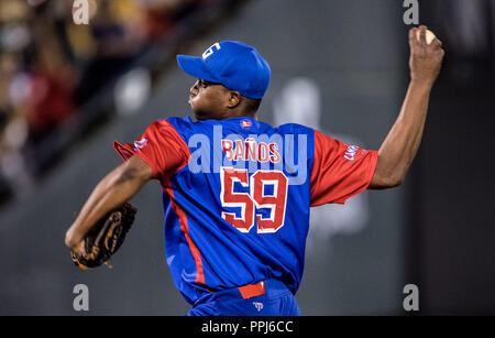 Vladimir Baños, lanciatore inicial por Cuba . Partido de beisbol de la Serie del Caribe con el encuentro entre los Alazanes de Gamma de Cuba contra la Foto Stock