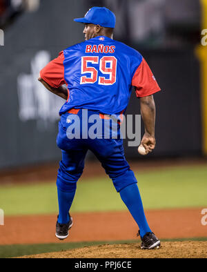 Vladimir Baños, lanciatore inicial por Cuba . Partido de beisbol de la Serie del Caribe con el encuentro entre los Alazanes de Gamma de Cuba contra la Foto Stock