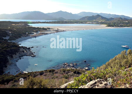 Panoramica di Porto Giunco, una spiaggia vicino a Villasimius Foto Stock