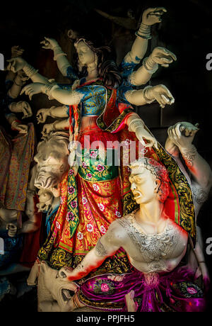 Kumartuli, Durga idolo Kolkata Foto Stock