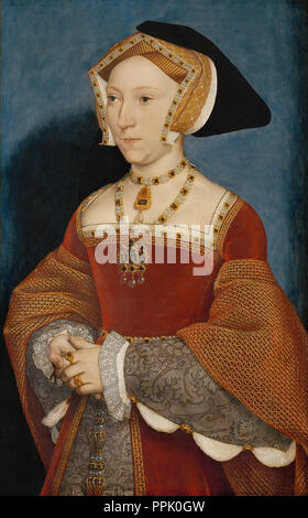 Jane Seymour, Regina dell'Inghilterra. Data/Periodo: 1536. La pittura. Olio su legno. Altezza: 654 mm (25.74 in); larghezza: 407 mm (16.02 in). Autore: Hans Holbein. Holbein il Giovane, Hans. Holbein, Hans, il giovane. Foto Stock