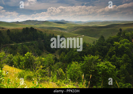 Praterie e paesaggio collinare in Zelengora mountain range nei pressi di Kalinovik, Bosnia-Erzegovina. Foto Stock