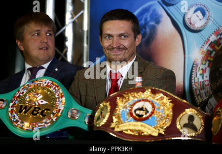 Oleksandr Usyk durante il Oleksandr Usyk e Tony Bellew conferenza stampa a Manchester, UK. Picture Data: 24 settembre 2018. Foto di credito dovrebbe Foto Stock