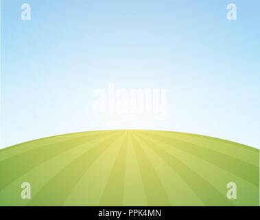 Vettore sfondo panoramico della campagna - Illustrazione con campo di grano sotto il cielo blu. Illustrazione Vettoriale