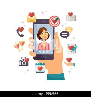 Online dating app - moderno vettore illustrazione colorata Illustrazione Vettoriale