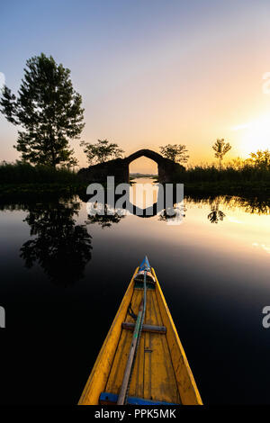 La bellezza di dal lago e la bellissima Shikaras durante gli orari di alba e tramonto è il più cosa affascinante nel Kashmir Foto Stock