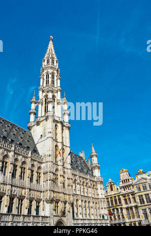 Hotel de Ville, Stadhuis Van Brussel, municipio, Grand Place, Grote Markt, piazza principale di Bruxelles, in Belgio Foto Stock