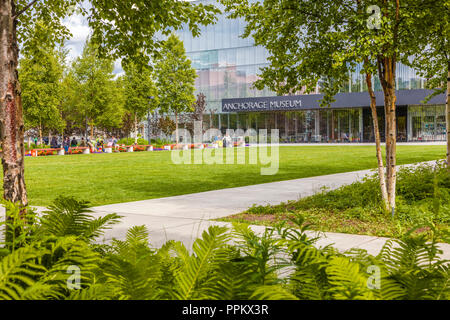 Esterno vista del Museo di ancoraggio nel centro cittadino di Anchorage in Alaska Foto Stock