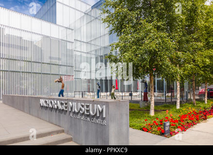 Esterno vista del Museo di ancoraggio nel centro cittadino di Anchorage in Alaska Foto Stock