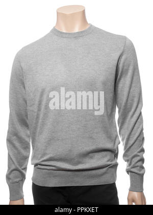Liscio grigio longtsleeve jersey di cotone su un manichino isolato su uno sfondo bianco Foto Stock
