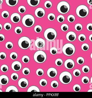 Illustrazione Vettoriale molti occhi seamless pattern. Happy Halloween design per bambini su un sfondo rosa. Illustrazione Vettoriale