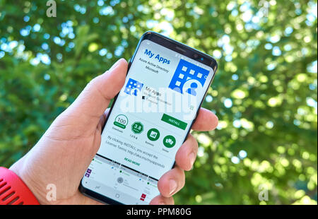 MONTREAL, Canada - 28 agosto 2018: Microsoft My App Android App sul Samsung s8 schermo. Foto Stock