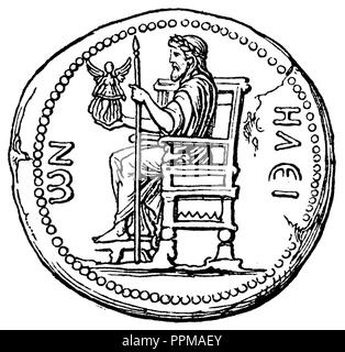 Zeus seduto sul trono (moneta di Elis)., 1889 Foto Stock