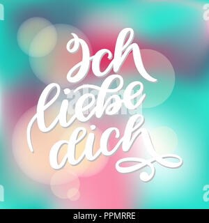 Ich liebe dich. Dichiarazione di amore in tedesco. Romantica frase manoscritta sull'amore. Disegnata a mano scritte per il giorno di San Valentino design, wedding cartoline e biglietti di auguri, poster e stampe Foto Stock