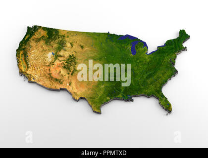 48 contigui Stati Uniti membri 3D cartina fisica con rilievo Foto Stock