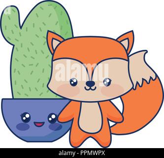 Carino fox baby animale con cactus illustrazione vettoriale Illustrazione Vettoriale