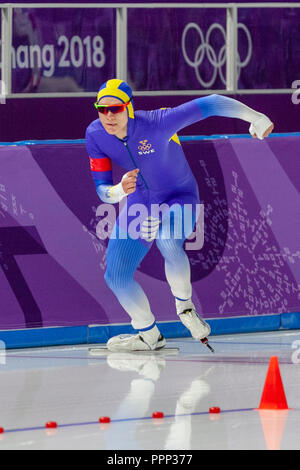 Nils Van Der Poel (SWE) concorrenti negli uomini del 5000m di pattinaggio di velocità presso i Giochi Olimpici Invernali PyeongChang 2018 Foto Stock