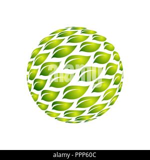 Foglie verdi di simmetria del modello di logo per l'ecologia e flower design a tema con una naturale sensazione di organico Illustrazione Vettoriale