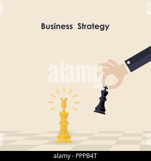 Le mani e il re degli scacchi simbolo.business e strategia di marketing.imprenditore mano azienda scacchi pezzo re.Il successo e il concetto di concorrenza.Vincitore,Champi Illustrazione Vettoriale